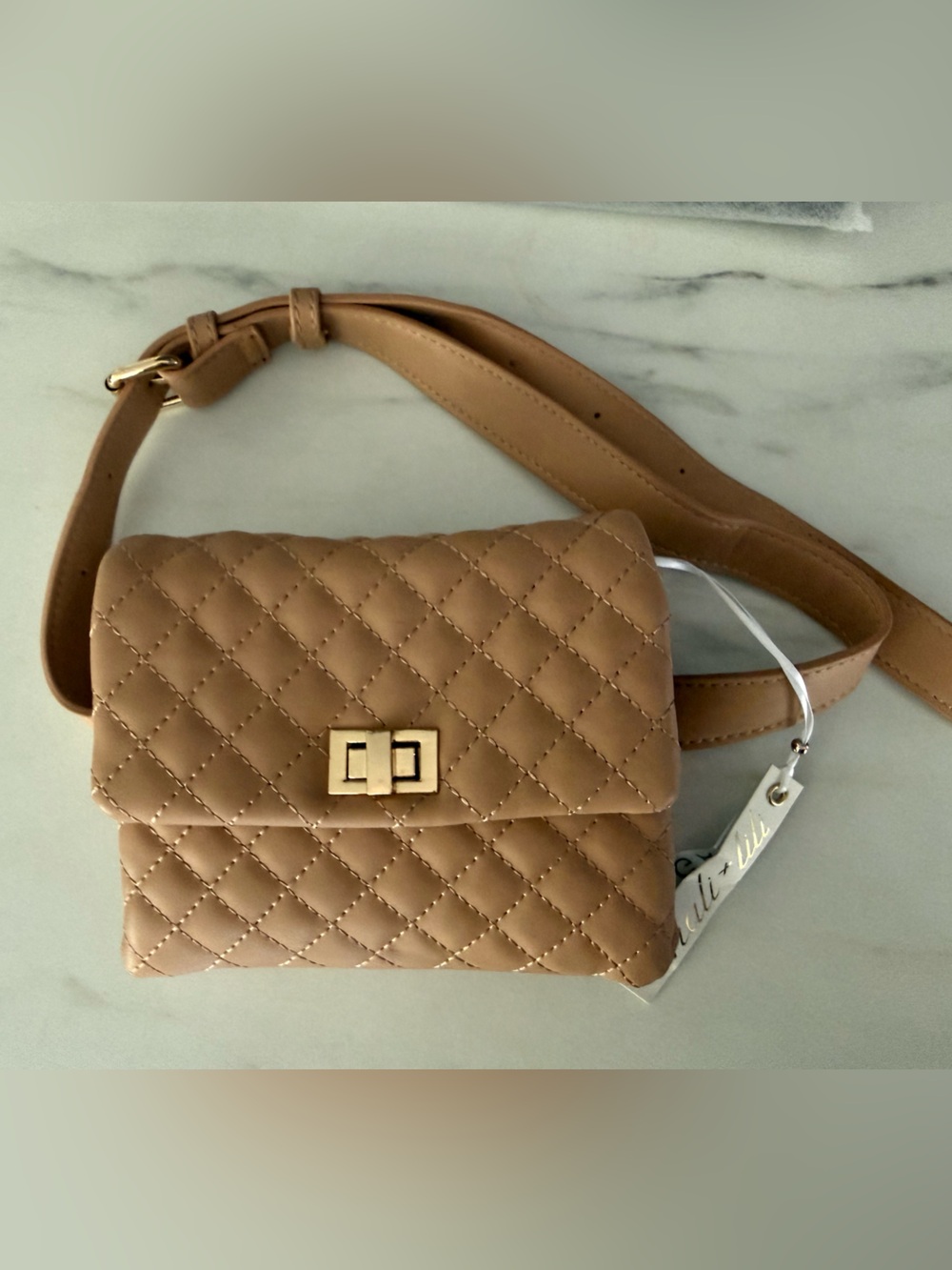 Mali & Lili Quilted Tan Crossbody Bag